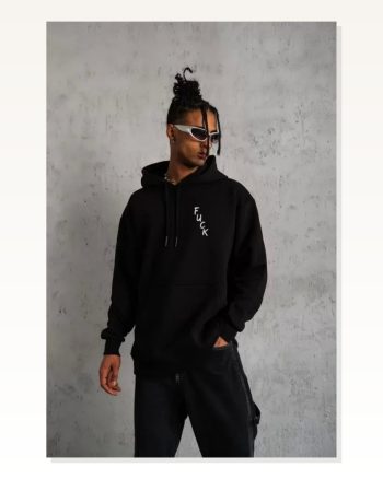 Kadın Günlük Stil Siyah Grunge Estetik Tasarım Uzun Kol Kapüşonlu Sweatshirt