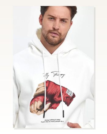 Kadın Baskılı Günlük Stil Beyaz Üç İplik İkonik Sembol Oversize Sweatshirt