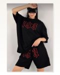 Unisex Nakış İşlemeli Şort Takım – Siyah Marketplace