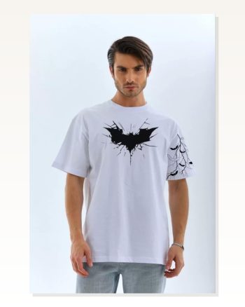 Baskılı Unisex Günlük Stil Beyaz Multi-graphic Tasarım Oversize Tişört