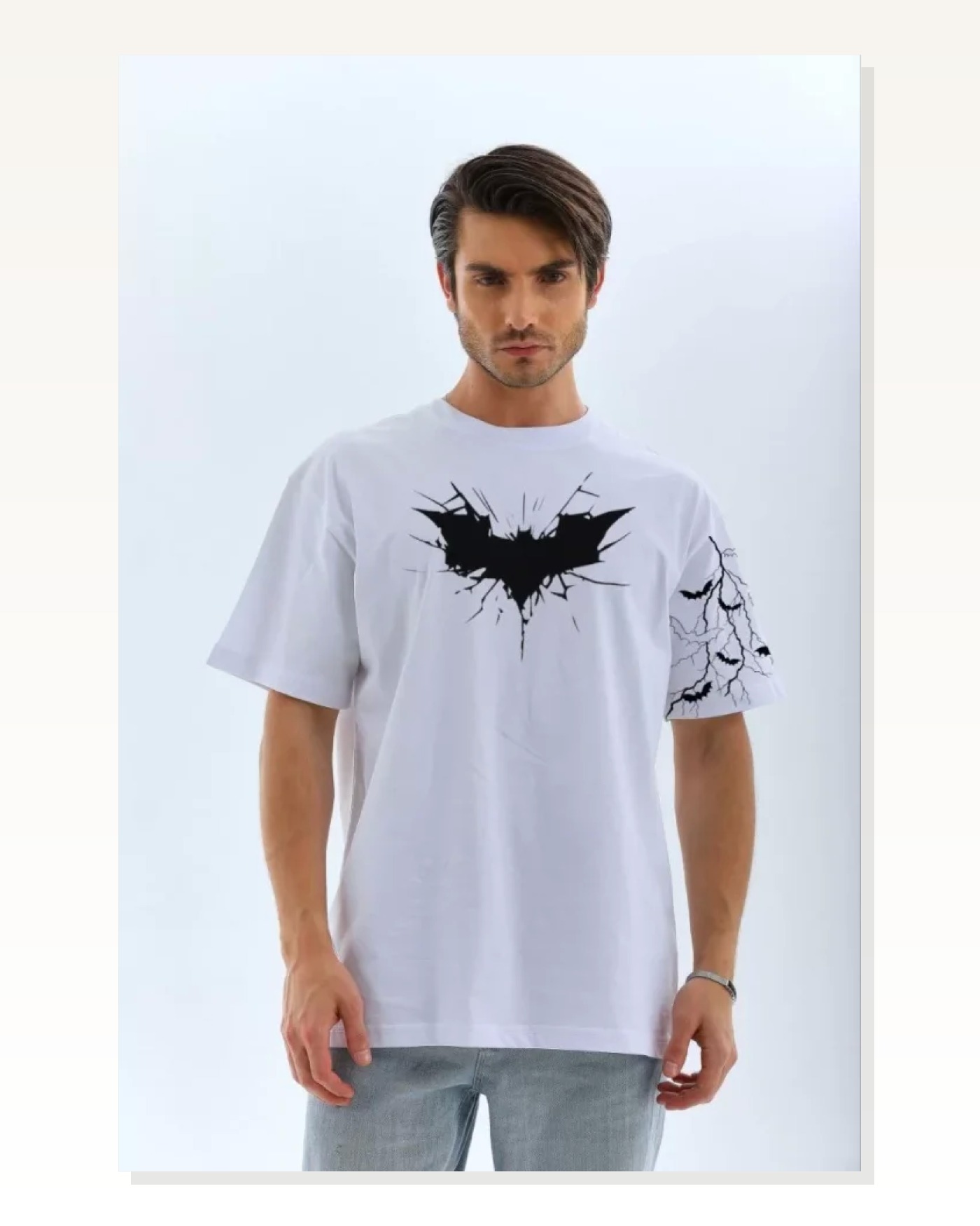 Baskılı Unisex Günlük Stil Beyaz Multi-Graphic Tasarım Oversize Tişört Marketplace blank