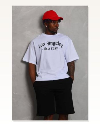 Grafik Baskılı Unisex Salaş Stil Beyaz Oversize Bisiklet Yaka Tişört