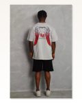 Grafik Baskılı Unisex Salaş Stil Gri Oversize Bisiklet Yaka Tişört