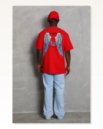 Grafik Baskılı Unisex Salaş Stil Kırmızı Oversize Bisiklet Yaka Tişört