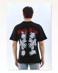 Grafik Baskılı Unisex Salaş Stil Soyut Siyah Oversize Bisiklet Yaka Tişört