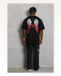 Grafik Baskılı Unisex Salaş Stil Siyah Oversize Bisiklet Yaka Tişört Marketplace