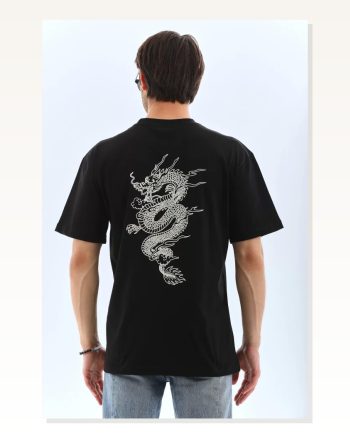 Modern Sanat Baskılı Unisex Siyah Oversize Bisiklet Yaka Tişört
