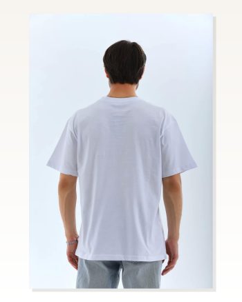 Unisex Salaş Stil Beyaz Oversize Düz Bisiklet Yaka Tişört