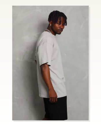 Düz Dokulu Unisex Salaş Stil Bulut Grisi Oversize Bisiklet Yaka Tişört