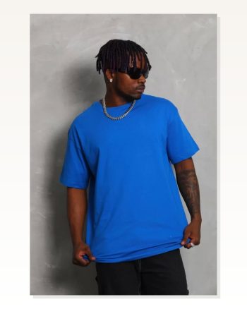 Düz Dokulu Unisex Salaş Stil Deniz Mavisi Oversize Bisiklet Yaka Tişört