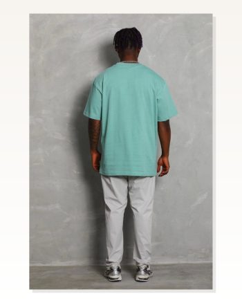 Unisex Salaş Stil Mint Yeşili Oversize Düz Bisiklet Yaka Tişört