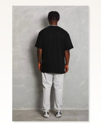 Düz Dokulu Unisex Salaş Stil Kömür Siyahı Oversize Bisiklet Yaka Tişört