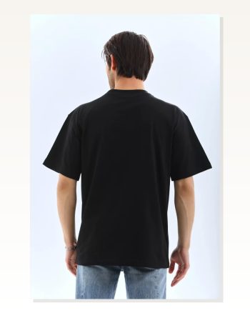 Grafik Baskılı Unisex Minimalist Siyah Oversize Bisiklet Yaka Tişört