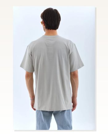 Unisex Salaş Stil Taş İşlemeli Melanj Grisi Oversize Bisiklet Yaka Tişört