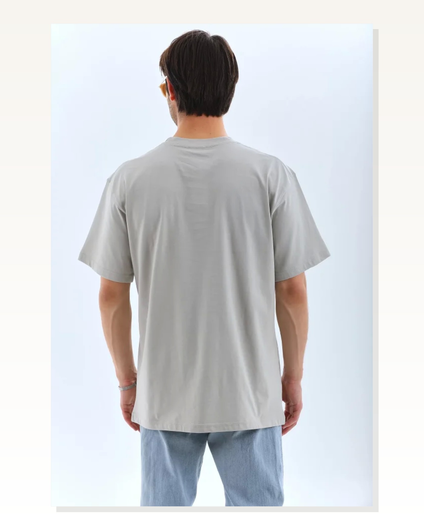 Unisex Salaş Stil Taş İşlemeli Melanj Grisi Oversize Bisiklet Yaka Tişört Marketplace blank