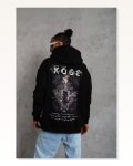 Kadın Grafik Baskılı Günlük Stil Siyah Arka Panel Üç İplik Oversize Sweatshirt
