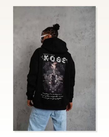 Kadın Grafik Baskılı Günlük Stil Siyah Arka Panel Üç İplik Oversize Sweatshirt