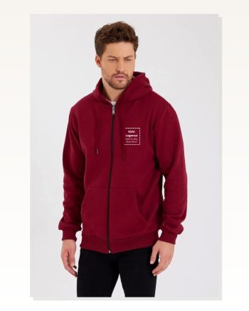 Unisex Sokak Stili Bordo Tam Fermuarlı Kapüşonlu Özel Tasarım Sweatshirt