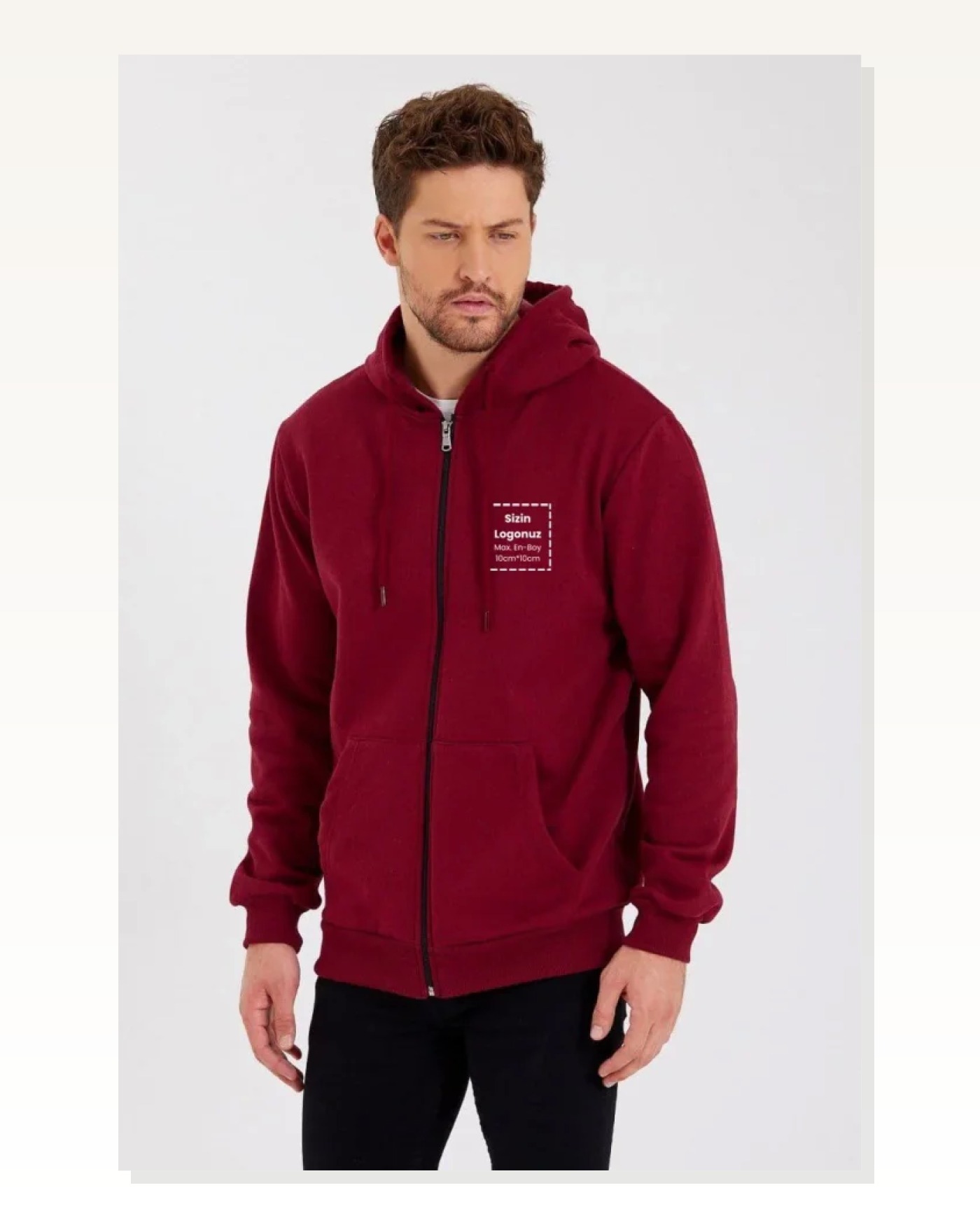 Unisex Sokak Stili Bordo Tam Fermuarlı Kapüşonlu Özel Tasarım Sweatshirt Marketplace blank