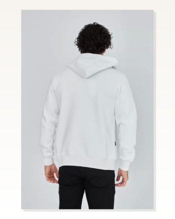 Unisex Beyaz Tam Fermuarlı Klasik Kesim Kapüşonlu Sweatshirt