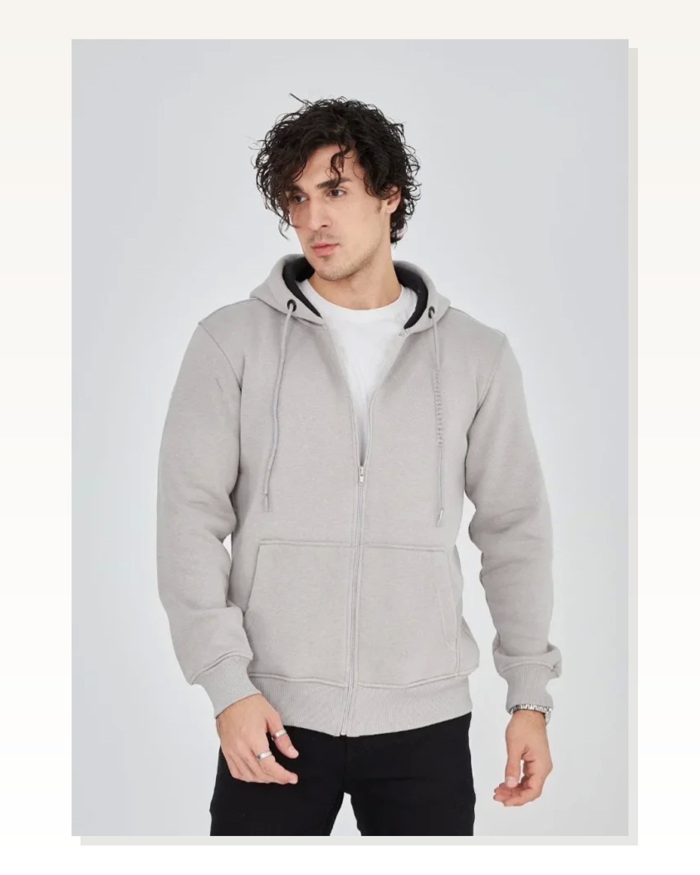 Unisex Günlük Stil Boyalı Gri Tam Fermuarlı Kapüşonlu Sweatshirt Marketplace blank