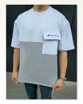 Unisex Torba Cep Detaylı Parçalı T-shirt Gri