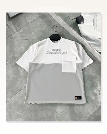 Unisex Günlük Stil Melanj Gri Torba Cep Detaylı Tişört