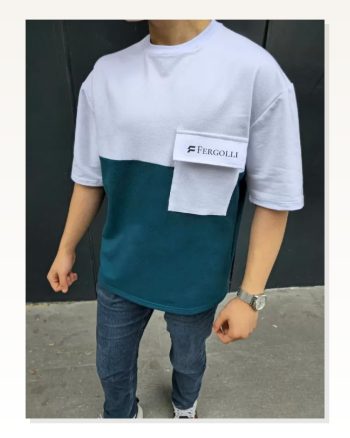 Unisex Günlük Stil Lacivert Kontrast Cepli Modern Kesim Tişört