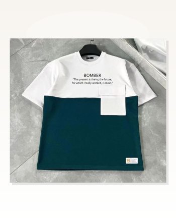 Unisex Günlük Stil Koyu Lacivert Parçalı Tasarım Cepli Tişört
