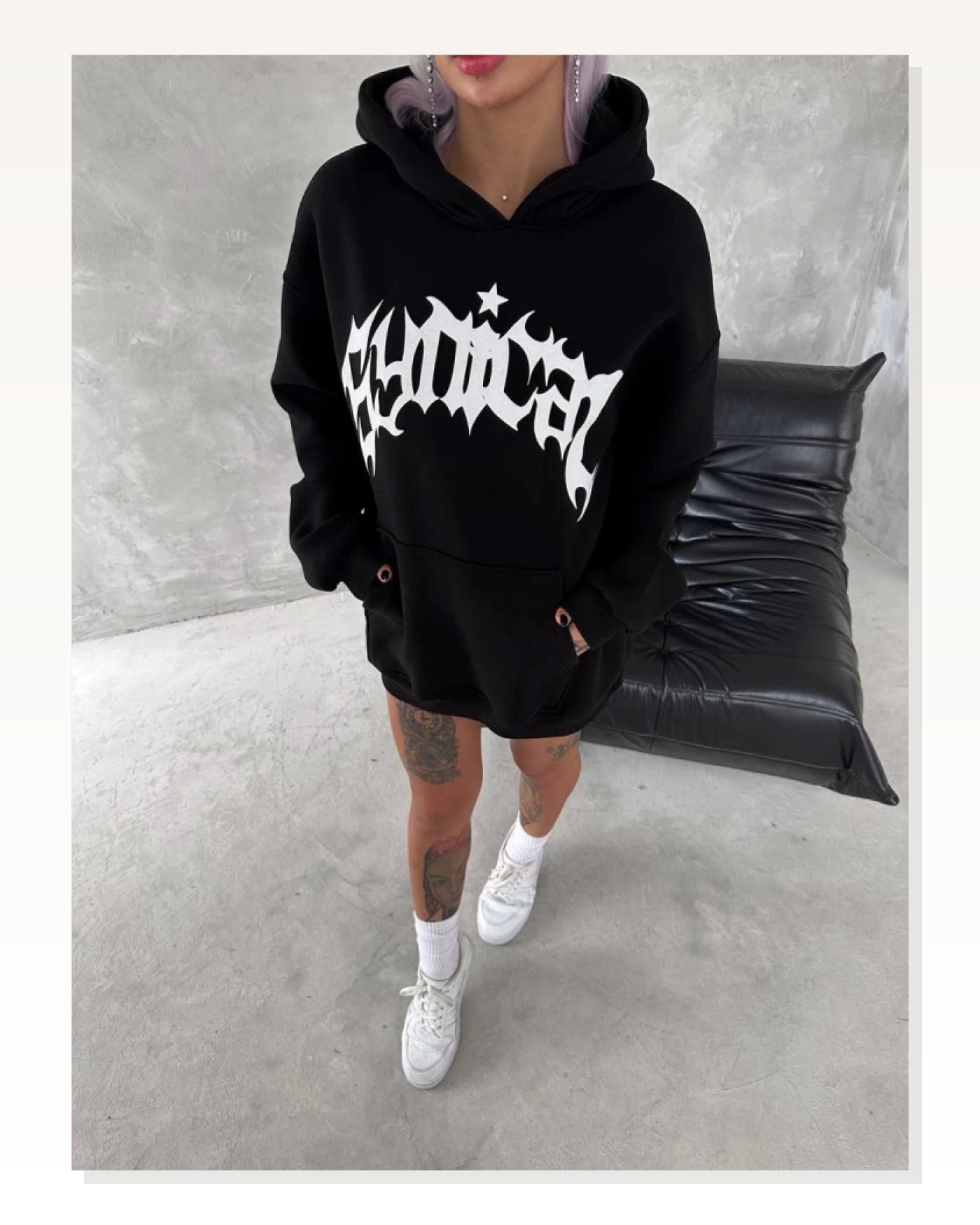 Unisex Üç İplik Kapşonlu Baskılı SweatShirt - Siyah Marketplace blank