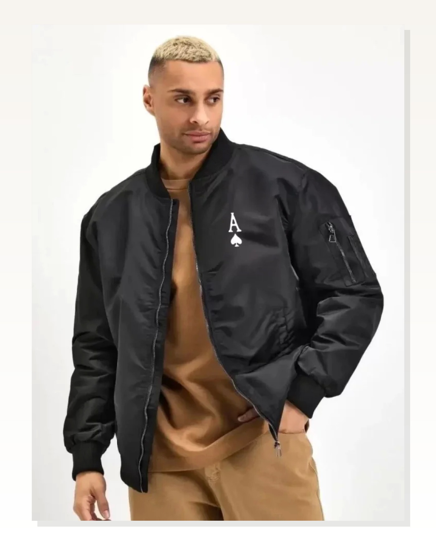 Unisex Şehir Stili Siyah Kolej Stil Nakış Detaylı Bomber Ceket Marketplace blank