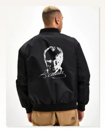 Baskılı Unisex Şehir Stili Siyah Uzun Kol Bomber Ceket