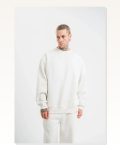 Unisex Uzun Kol Bisiklet Yaka Yıkamalı Sweatshirt Beyaz