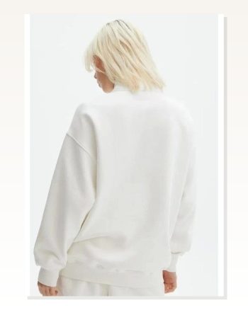 Unisex Günlük Stil Beyaz Uzun Kol Yarım Farmuarlı Yakalı Basic Sweatshirt