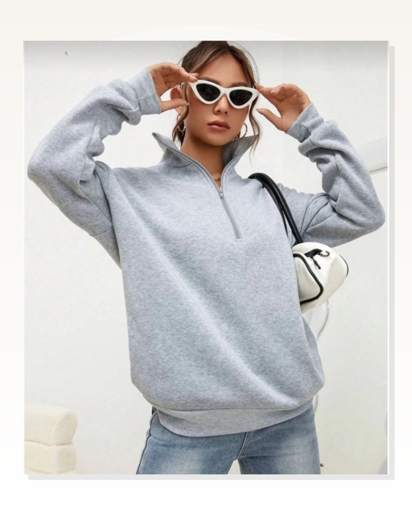 Unisex Günlük Stil Gri Uzun Kol Yarım Farmuarlı Yakalı Basic Sweatshirt Marketplace blank
