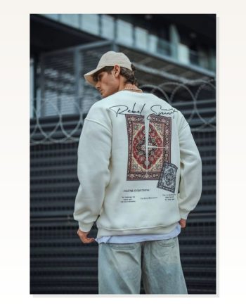 Kadın Baskılı Günlük Stil Beyaz Uzun Kol Bisiklet Yaka Sweatshirt