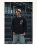 Kadın Baskılı Günlük Stil Siyah Uzun Kol Bisiklet Yaka Sweatshirt