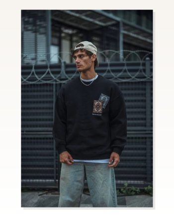 Kadın Baskılı Günlük Stil Siyah Uzun Kol Bisiklet Yaka Sweatshirt