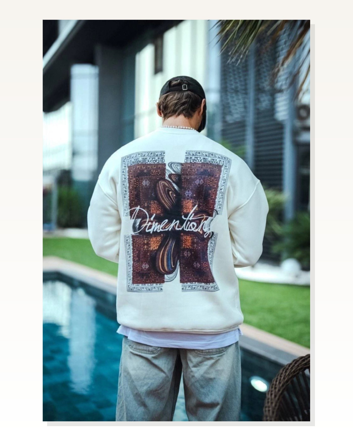 Arka Baskılı Kadın Günlük Stil Beyaz Uzun Kol Bisiklet Yaka Ön Ve Sweatshirt Marketplace blank