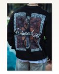 Kadın Arka Baskılı Günlük Stil Siyah Uzun Kol Bisiklet Yaka Ön ve Sweatshirt