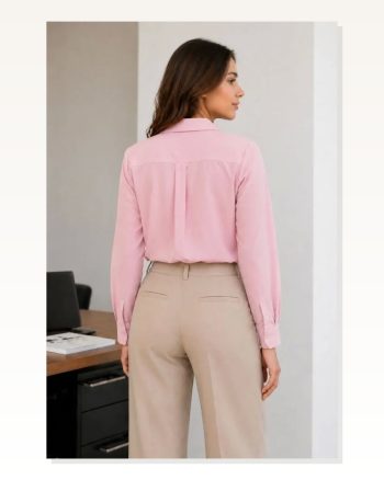 Uzun Kol Gömlek Düğmeli Klasik Yaka Günlük ve Ofis Şıklığına Uygun Toz Pembe