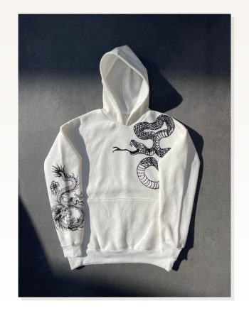 Uzun Kol Kapşonlu Baskılı Sweatshirt Beyaz