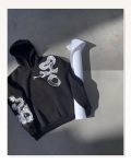Kadın Baskılı Günlük Stil Siyah Uzun Kol Kapüşonlu Sweatshirt