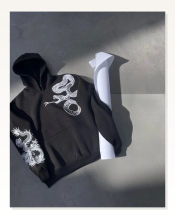 Kadın Baskılı Günlük Stil Siyah Uzun Kol Kapüşonlu Sweatshirt