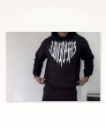 Uzun Kol Kapşonlu Baskılı Sweatshirt Siyah