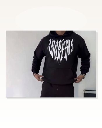 Uzun Kol Kapşonlu Baskılı Sweatshirt Siyah