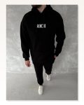 Uzun Kol Kapşonlu Göğüs Baskılı SweatShirt – Siyah Marketplace