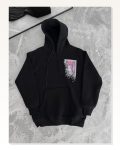 Uzun Kol Kapşonlu Ön ve Arka Baskılı Sweatshirt Siyah