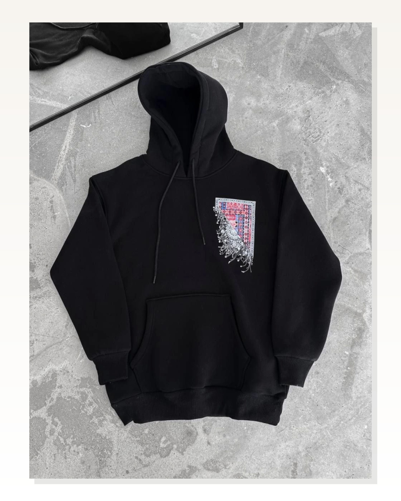 Uzun Kol Kapşonlu Ön Ve Arka Baskılı SweatShirt - Siyah Marketplace blank