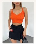 Kadın Modern Stil V Yaka Askılı Crop Triko Turuncu DF2202 Büstiyer